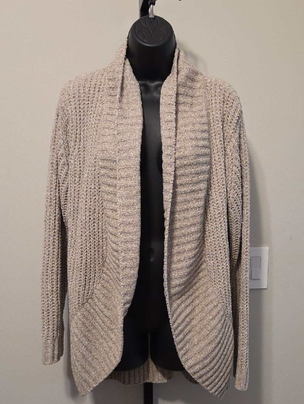 Open-Front Women's Cardigan Sweater in Light Taupe